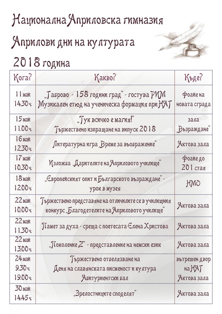 Априлови дни на културата 2018 в Национална Априловска гимназия